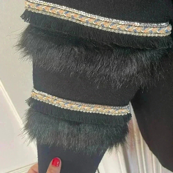 SIONI Blk VNeck sweater Sequin Fringe Detail LongSleeve M whimsigoth SWIFTY glam - Picture 3 of 8